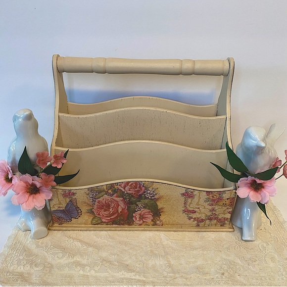 Vintage Style Wooden Country Shabby Chic 3 Slot Letter Holder Organizer - Picture 4 of 8